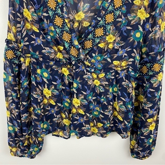ANTHROPOLOGIE Meadow Rue Strasser Floral Print Embellished Long Sleeve Blouse XS - Picture 15 of 15